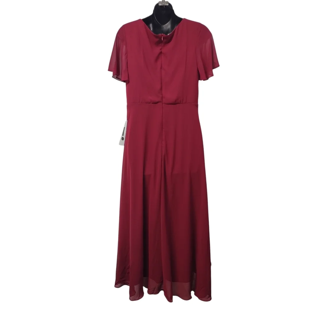 Ever Pretty Burgundy Chiffon Midi Dress US 8 V-Neck Ruffle Sleeves Size L NWT - Picture 5 of 11